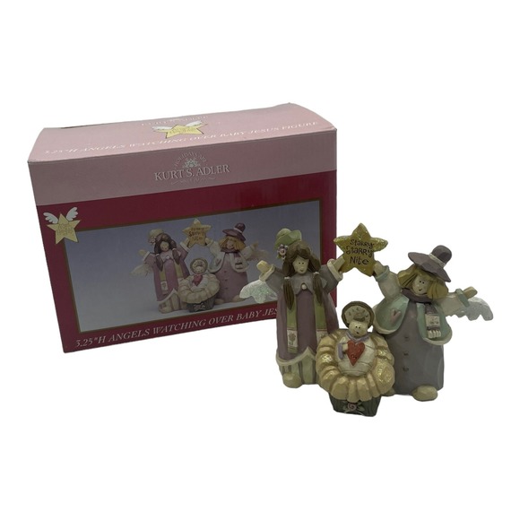 Kurt S Adler Angel Heights 3.25" Angels Watching Over Baby Jesus Figure w/ Box - Picture 1 of 8